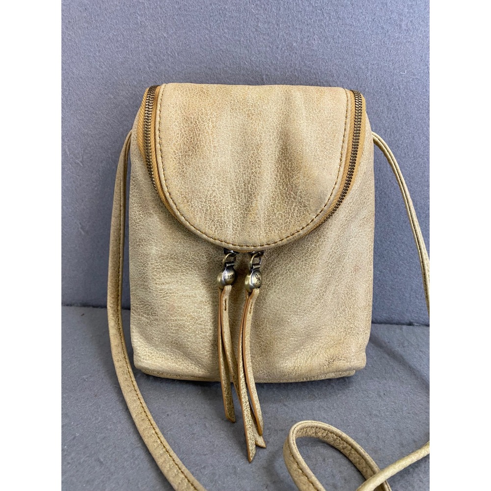 Hobo Intern'l FERN Distressed Gold Leather Crossbody Bag Zip Around Flap